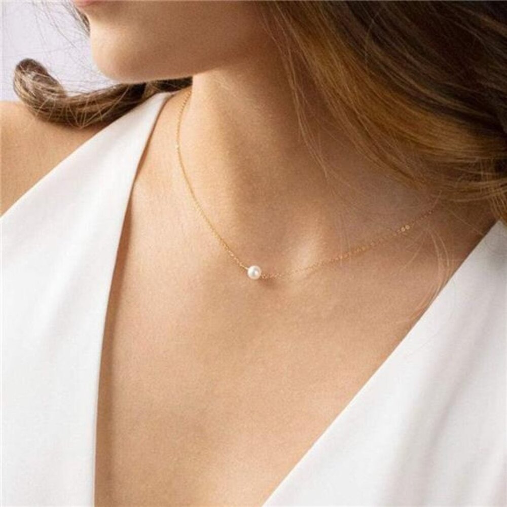 Dainty Layered Choker Necklace, Handmade 14K Gold Plated Y Pendant - Picture 6 of 6